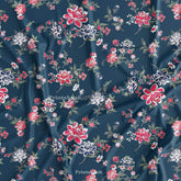 Dark Till Blue Floral Digital Printed Fabric Material For Kurti